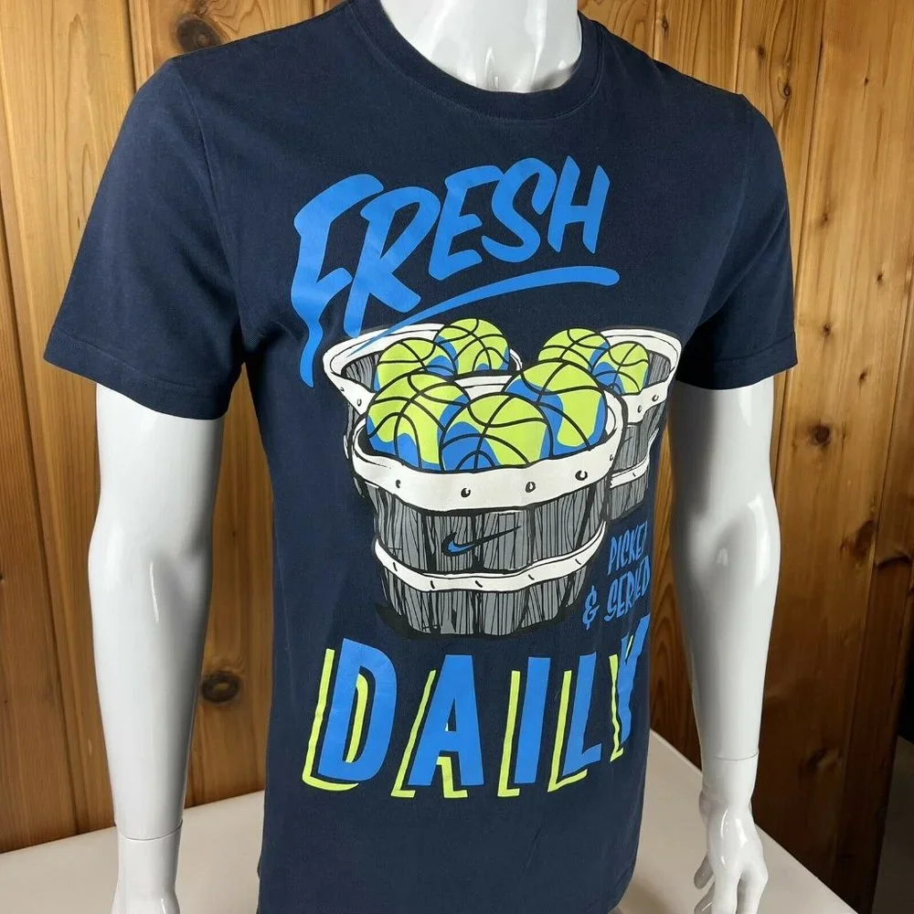 Nike Basketball Graphic Tee T Shirt Blue Volt Green Medium “Fresh Daily” Mint - Picture 3 of 10
